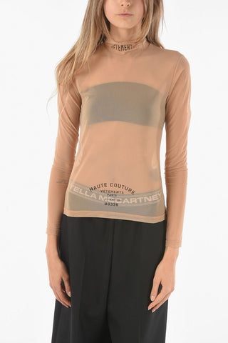 Sheer Nude Turtle Neck Printed Top