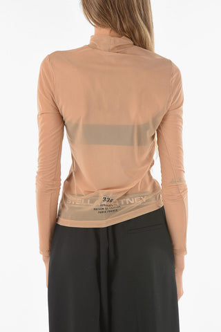 Sheer Nude Turtle Neck Printed Top