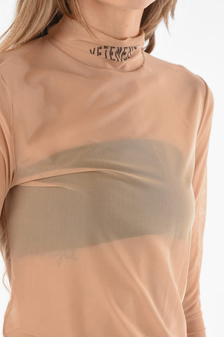 Sheer Nude Turtle Neck Printed Top