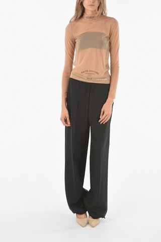 Sheer Nude Turtle Neck Printed Top
