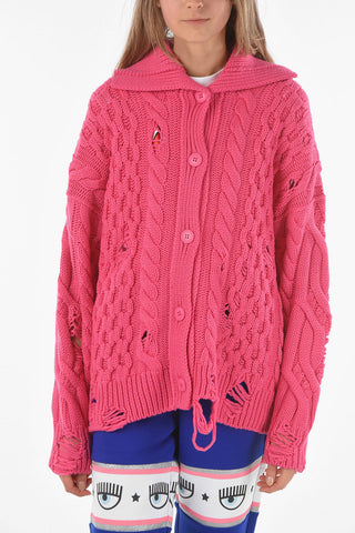 Cardigan a Collo Alto in Lana Distressed