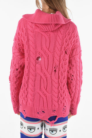 Cardigan a Collo Alto in Lana Distressed