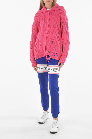 Cardigan a Collo Alto in Lana Distressed