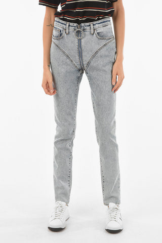 Stretch Denim Skinny Jeans with Crystal Ring Puller