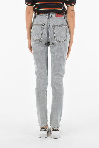 Stretch Denim Skinny Jeans with Crystal Ring Puller