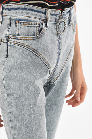 Stretch Denim Skinny Jeans with Crystal Ring Puller