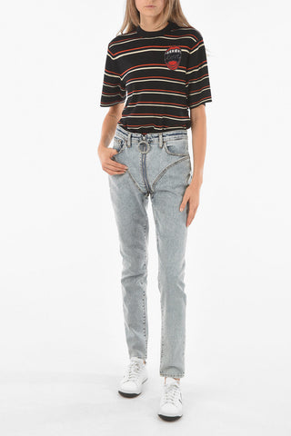 Stretch Denim Skinny Jeans with Crystal Ring Puller