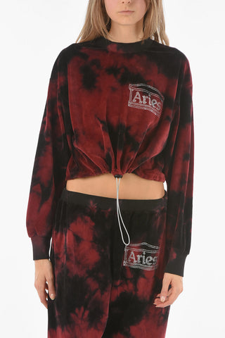 Felpa Crop in Velluto Tie Dye con Coulisse