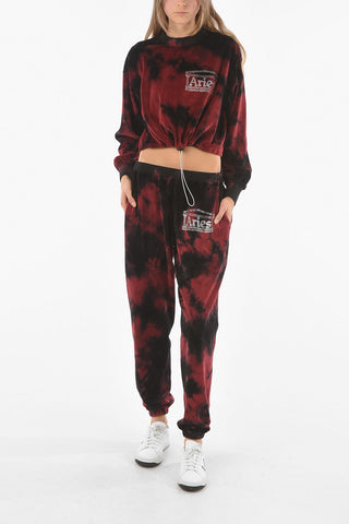 Felpa Crop in Velluto Tie Dye con Coulisse