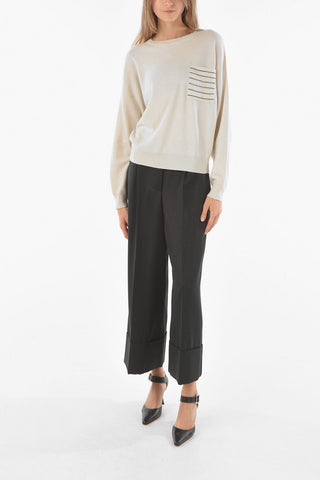Crew Neck Breast-pocket Cashmere Sweater