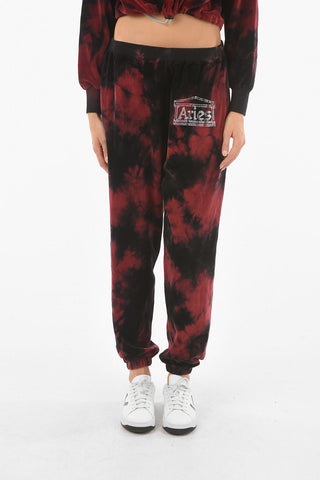 Joggers in Velluto Tie Dye con Logo in Cristalli