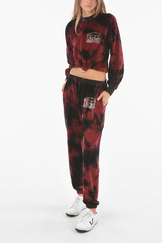 Joggers in Velluto Tie Dye con Logo in Cristalli