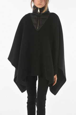 Virgin Wool Blend Poncho with Down Neckline Detail
