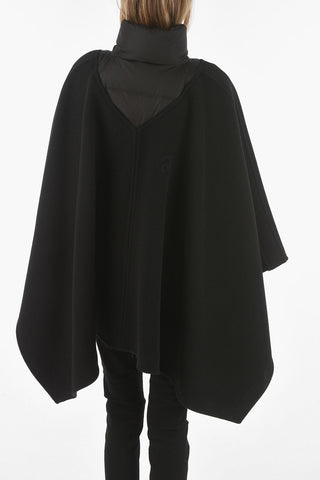 Virgin Wool Blend Poncho with Down Neckline Detail