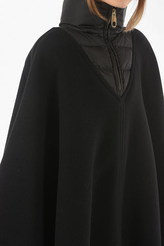 Virgin Wool Blend Poncho with Down Neckline Detail