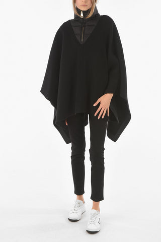 Virgin Wool Blend Poncho with Down Neckline Detail