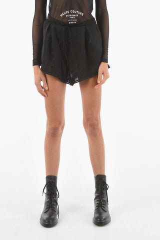 Single-pleated Side Zipped Silk Shorts