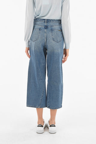 Jeans 5 Tasche Cropped Fit con Cuciture Trasversali
