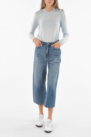 Jeans 5 Tasche Cropped Fit con Cuciture Trasversali
