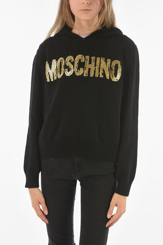 COUTURE! Felpa in Misto Cashmere con Cappuccio e Stampa Lamè