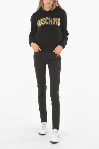 COUTURE! Felpa in Misto Cashmere con Cappuccio e Stampa Lamè