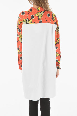 X JOE BRAINARD Asymmetrical PANSIES Silk Blend Shirt with Butterflies Print