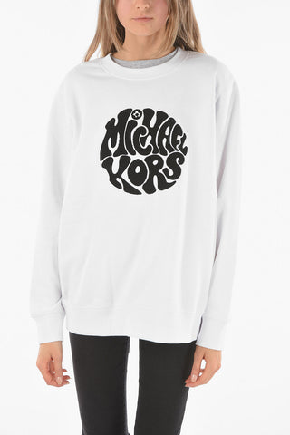 Crew Neck Terry Logo Patch Fleece Cotton Sweashirt