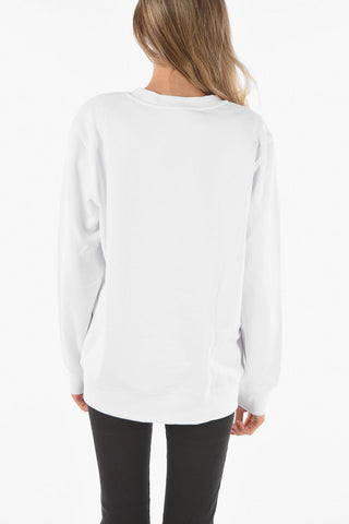 Crew Neck Terry Logo Patch Fleece Cotton Sweashirt