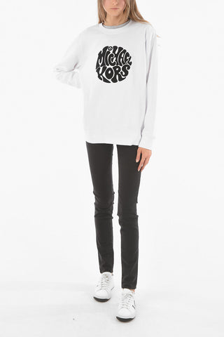 Crew Neck Terry Logo Patch Fleece Cotton Sweashirt
