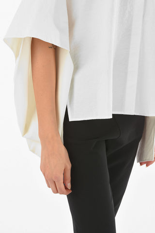 Textured Cotton Collarless Shirt with Voluminous Sleeves