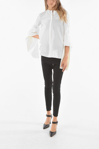 Textured Cotton Collarless Shirt with Voluminous Sleeves