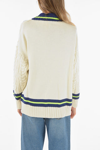 Contrasting Stripe Aran Wool Blend Sweater