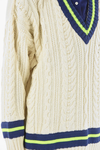 Contrasting Stripe Aran Wool Blend Sweater