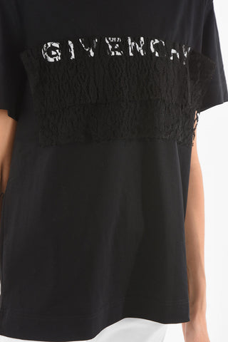 T-Shirt in Cotone con Logo e Applicazioni in Pizzo
