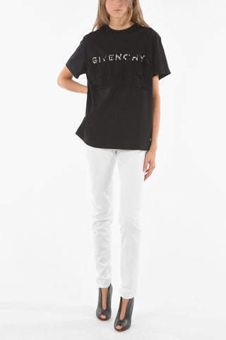 T-Shirt in Cotone con Logo e Applicazioni in Pizzo