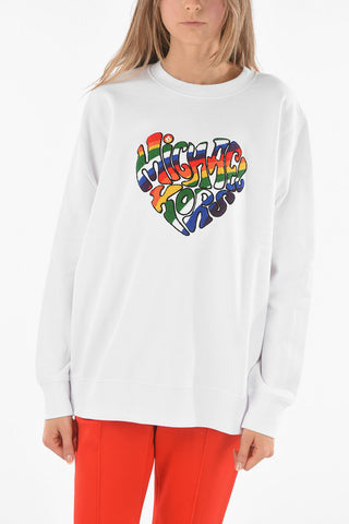 Crew Neck Terry Logo Patch Fleece Cotton Sweashirt