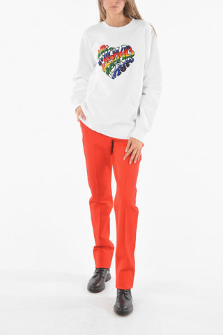 Crew Neck Terry Logo Patch Fleece Cotton Sweashirt