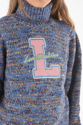 LOVE Pullover a Collo Alto con Logo Ricamato