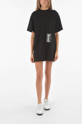 Logoed Oversized PREMIUM SIDE HOLE Cotton Minidress