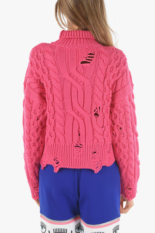 Distressed Detail Aran Wool Crop Pullover