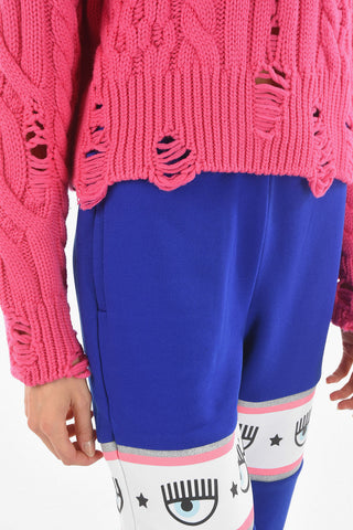 Distressed Detail Aran Wool Crop Pullover