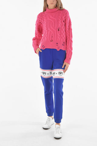Distressed Detail Aran Wool Crop Pullover