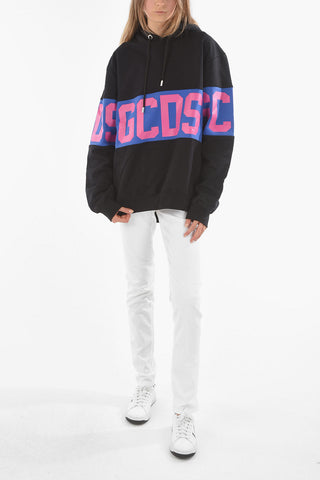 Felpa in Cotone Garzato con Cappuccio e Logo Stampato