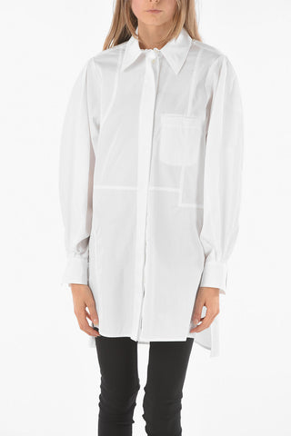 Camicia PATCHWORK in Poplin di Cotone con Maniche a Palloncino