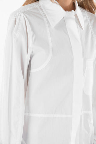 Camicia PATCHWORK in Poplin di Cotone con Maniche a Palloncino
