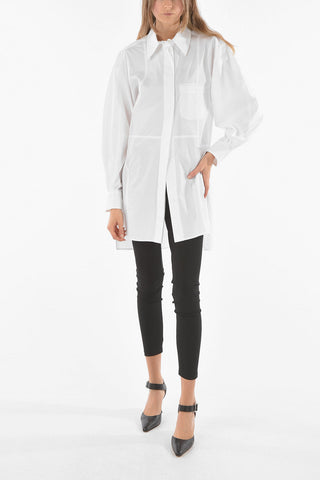 Camicia PATCHWORK in Poplin di Cotone con Maniche a Palloncino