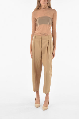 Pantaloni Cropped Fit in Lana a 2 Pinces
