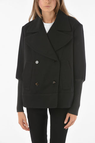 Virgin Wool Padded Double-breasted Short Coat with Double-layered Sleeves