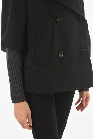Virgin Wool Padded Double-breasted Short Coat with Double-layered Sleeves