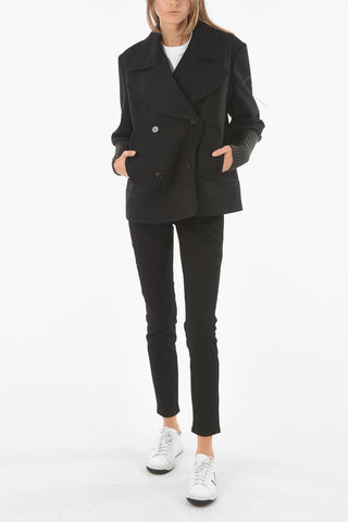 Virgin Wool Padded Double-breasted Short Coat with Double-layered Sleeves